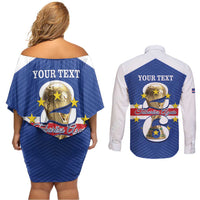 Personalized Cape Verde Football Couples Matching Off Shoulder Short Dress and Long Sleeve Button Shirt 2026 Tubaroes Azuis First-ever World Cup - Wonder Print Shop