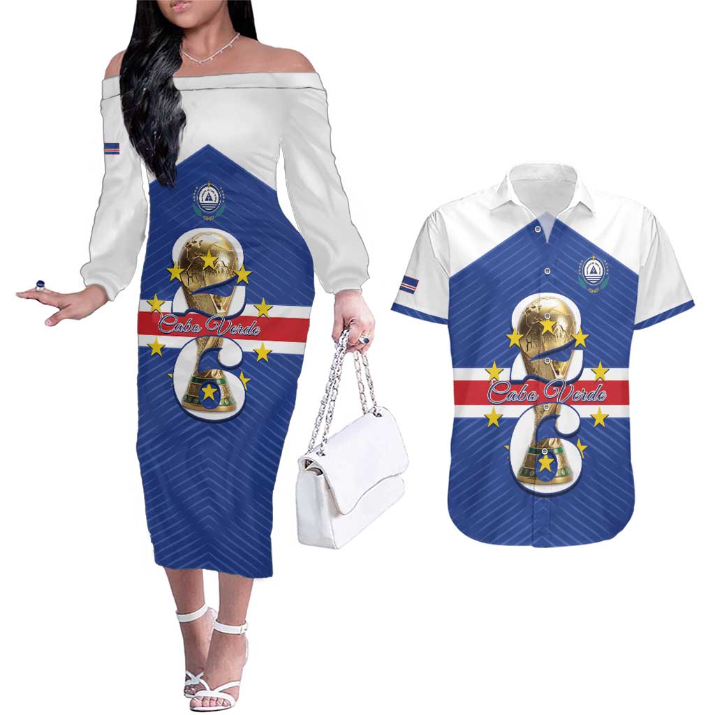 Personalized Cape Verde Football Couples Matching Off The Shoulder Long Sleeve Dress and Hawaiian Shirt 2026 Tubaroes Azuis First-ever World Cup - Wonder Print Shop