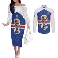 Personalized Cape Verde Football Couples Matching Off The Shoulder Long Sleeve Dress and Long Sleeve Button Shirt 2026 Tubaroes Azuis First-ever World Cup - Wonder Print Shop