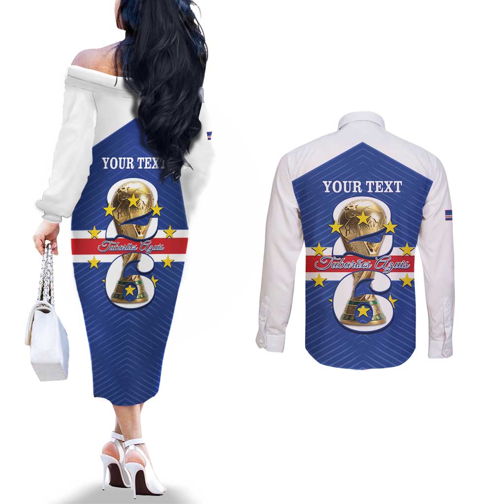 Personalized Cape Verde Football Couples Matching Off The Shoulder Long Sleeve Dress and Long Sleeve Button Shirt 2026 Tubaroes Azuis First-ever World Cup - Wonder Print Shop