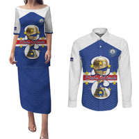 Personalized Cape Verde Football Couples Matching Puletasi and Long Sleeve Button Shirt 2026 Tubaroes Azuis First-ever World Cup - Wonder Print Shop