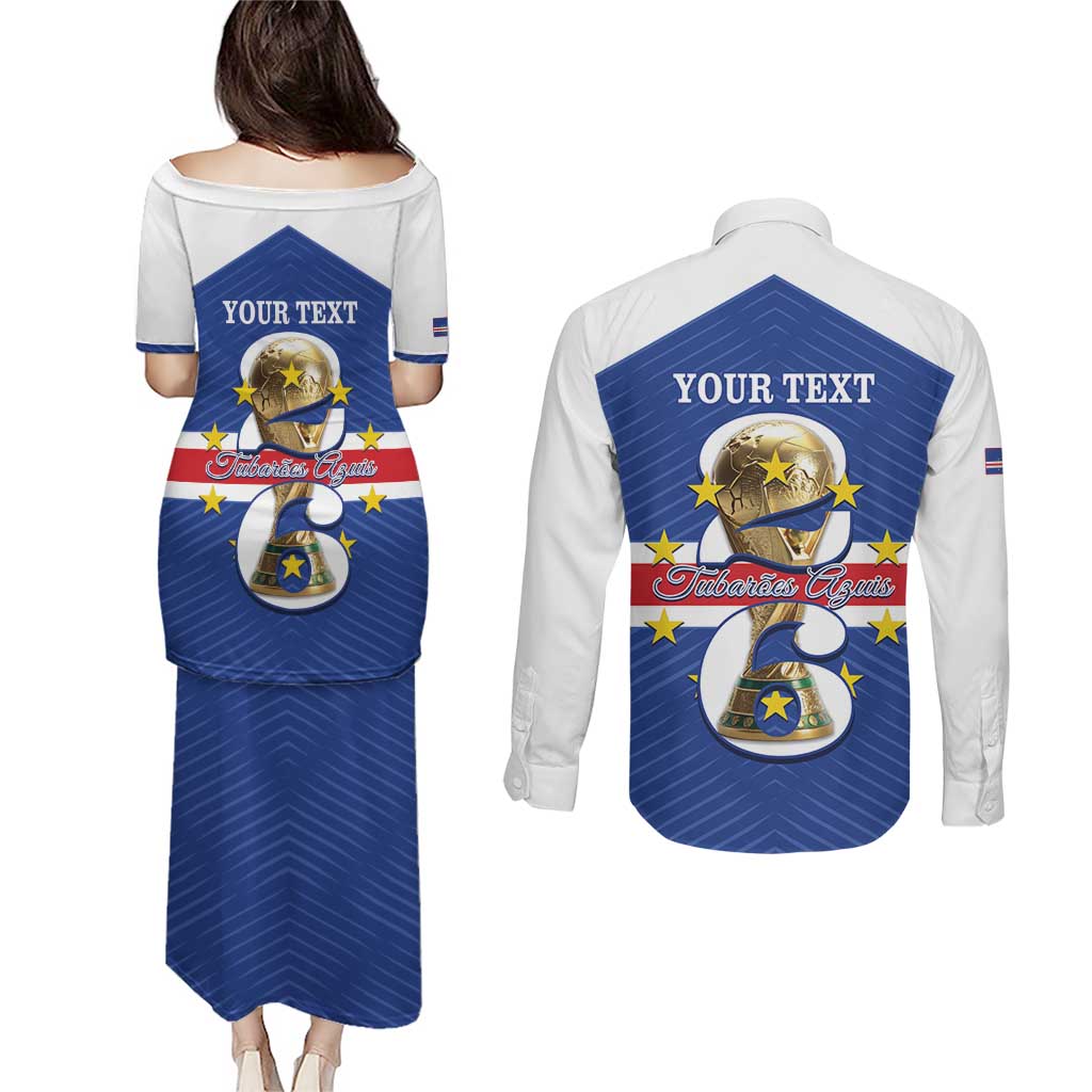 Personalized Cape Verde Football Couples Matching Puletasi and Long Sleeve Button Shirt 2026 Tubaroes Azuis First-ever World Cup - Wonder Print Shop