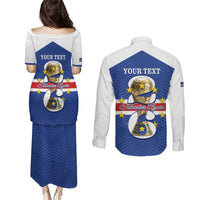 Personalized Cape Verde Football Couples Matching Puletasi and Long Sleeve Button Shirt 2026 Tubaroes Azuis First-ever World Cup - Wonder Print Shop