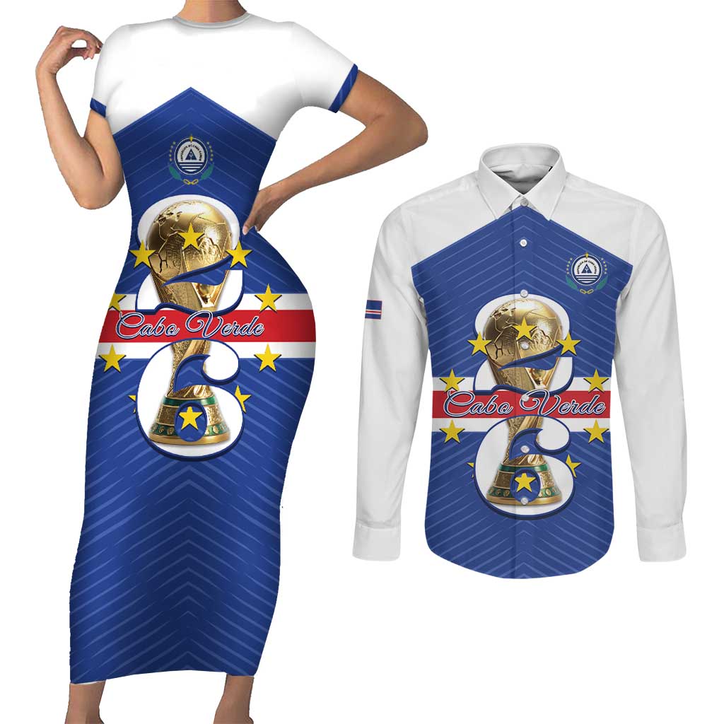 Personalized Cape Verde Football Couples Matching Short Sleeve Bodycon Dress and Long Sleeve Button Shirt 2026 Tubaroes Azuis First-ever World Cup - Wonder Print Shop