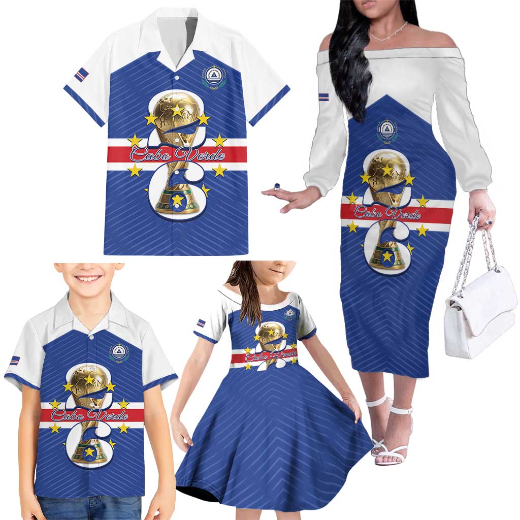 Personalized Cape Verde Football Family Matching Off The Shoulder Long Sleeve Dress and Hawaiian Shirt 2026 Tubaroes Azuis First-ever World Cup - Wonder Print Shop