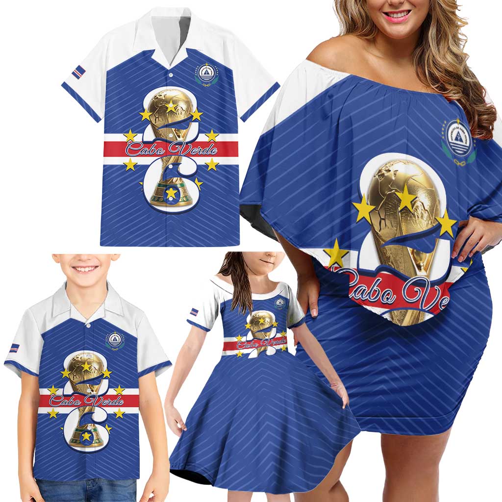 Personalized Cape Verde Football Family Matching Off Shoulder Short Dress and Hawaiian Shirt 2026 Tubaroes Azuis First-ever World Cup - Wonder Print Shop