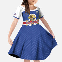 Personalized Cape Verde Football Kid Short Sleeve Dress 2026 Tubaroes Azuis First-ever World Cup - Wonder Print Shop