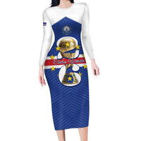 Personalized Cape Verde Football Long Sleeve Bodycon Dress 2026 Tubaroes Azuis First-ever World Cup - Wonder Print Shop