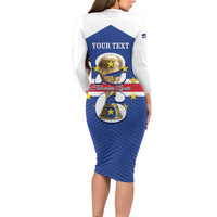 Personalized Cape Verde Football Long Sleeve Bodycon Dress 2026 Tubaroes Azuis First-ever World Cup - Wonder Print Shop