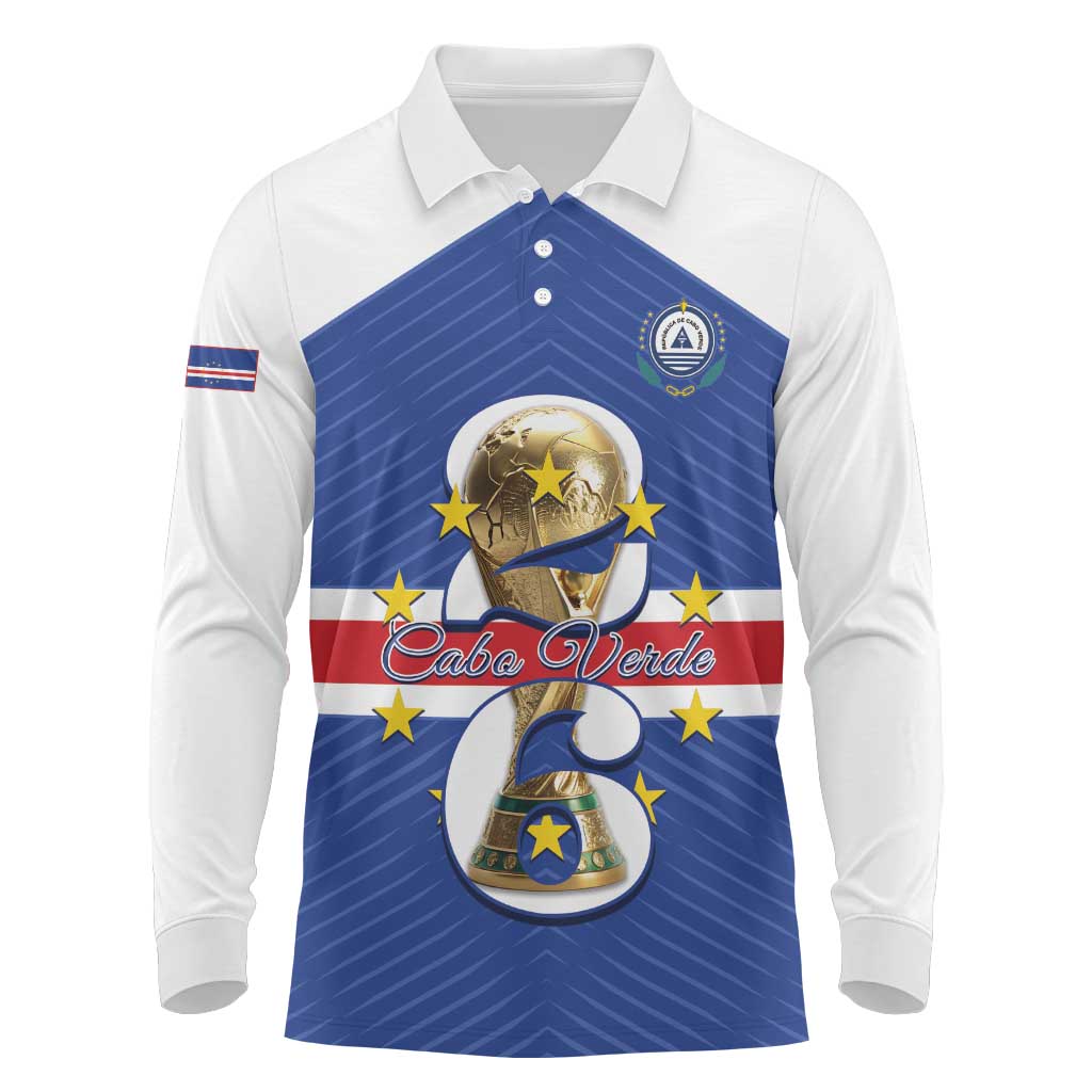 Personalized Cape Verde Football Long Sleeve Polo Shirt 2026 Tubaroes Azuis First-ever World Cup - Wonder Print Shop