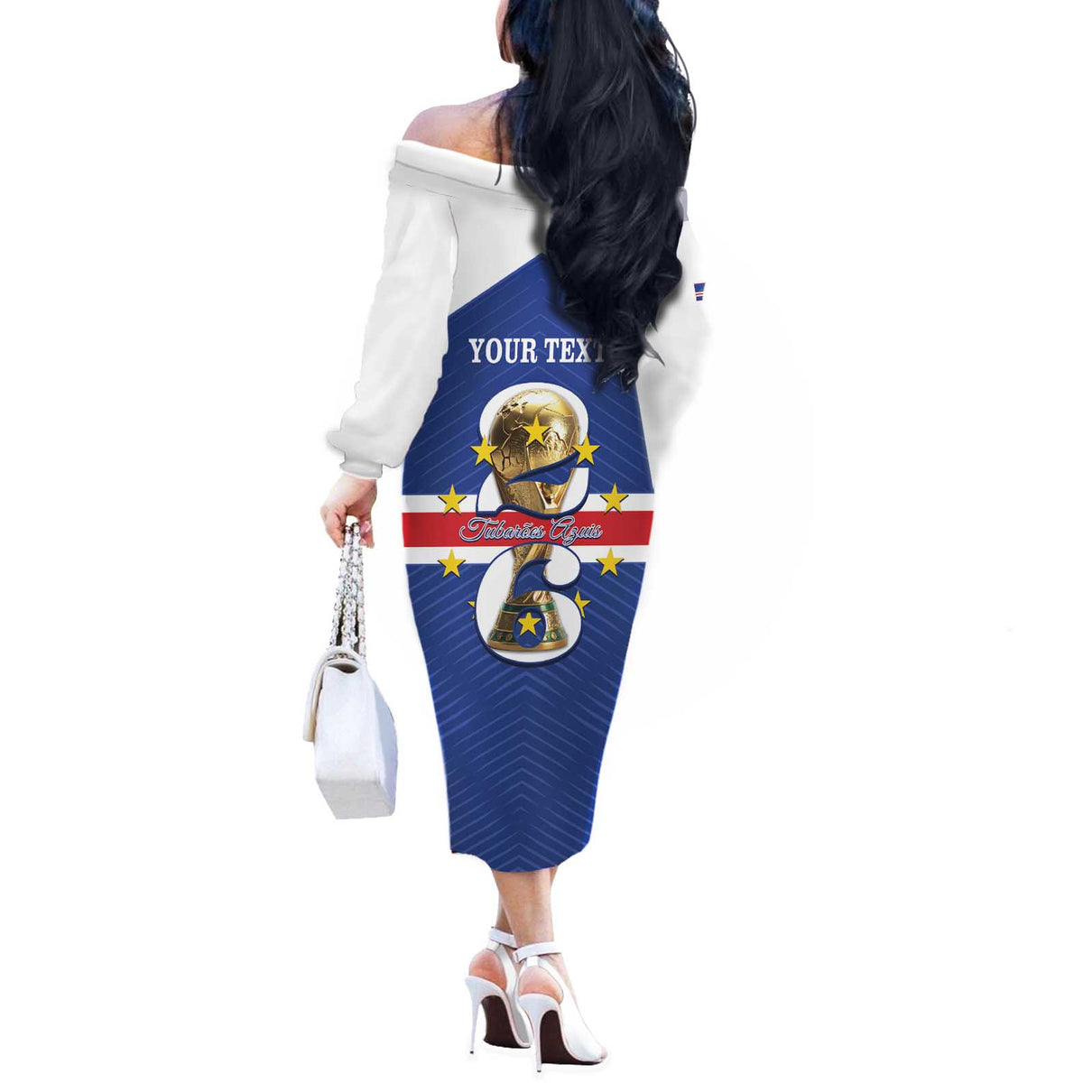 Personalized Cape Verde Football Off The Shoulder Long Sleeve Dress 2026 Tubaroes Azuis First-ever World Cup - Wonder Print Shop