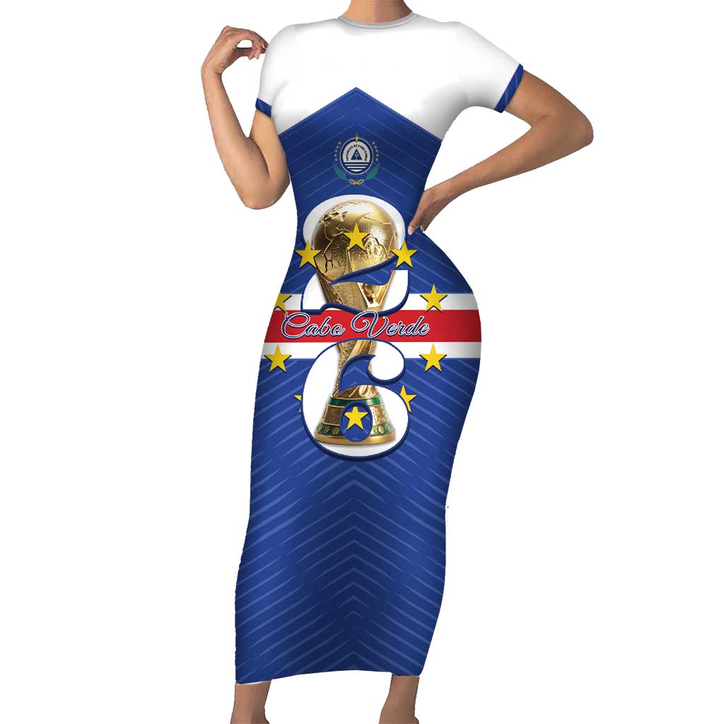 Personalized Cape Verde Football Short Sleeve Bodycon Dress 2026 Tubaroes Azuis First-ever World Cup - Wonder Print Shop