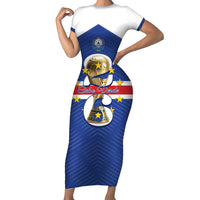 Personalized Cape Verde Football Short Sleeve Bodycon Dress 2026 Tubaroes Azuis First-ever World Cup - Wonder Print Shop