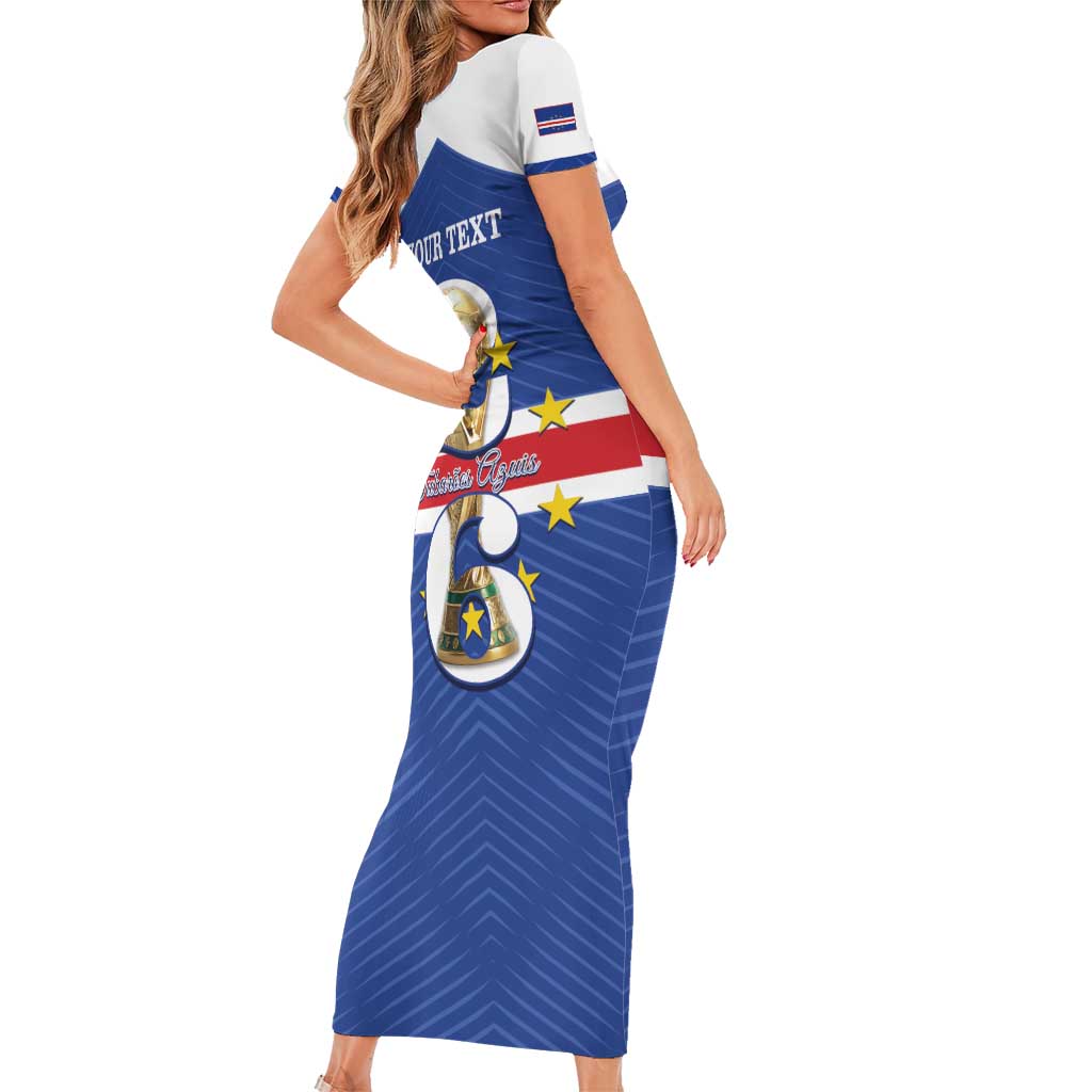 Personalized Cape Verde Football Short Sleeve Bodycon Dress 2026 Tubaroes Azuis First-ever World Cup - Wonder Print Shop