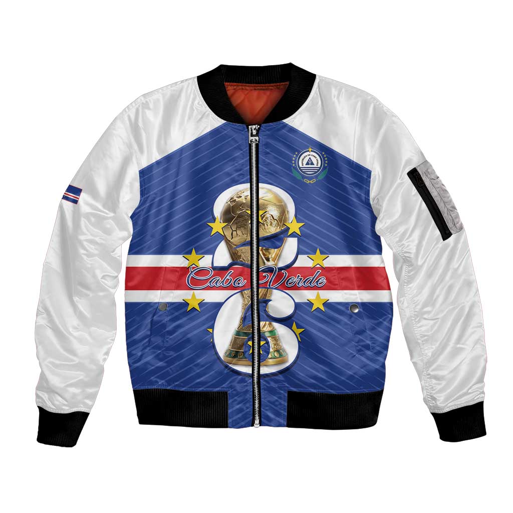 Personalized Cape Verde Football Sleeve Zip Bomber Jacket 2026 Tubaroes Azuis First-ever World Cup - Wonder Print Shop