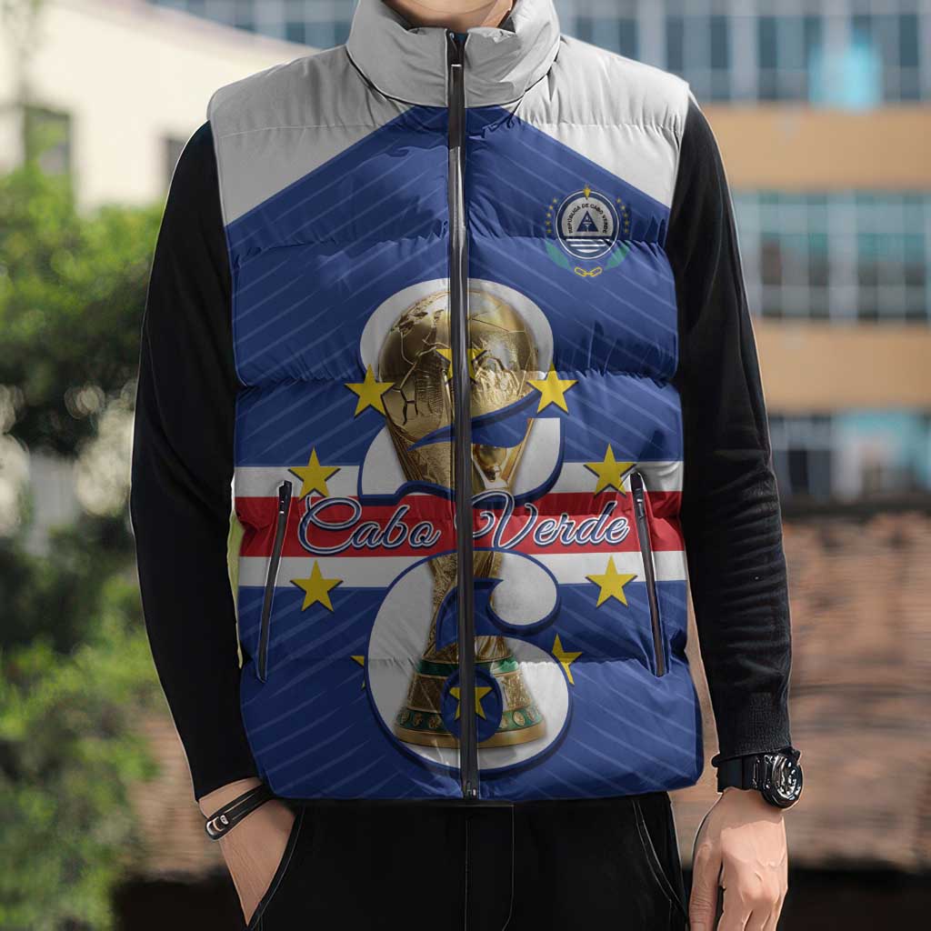 Personalized Cape Verde Football Sleeveless Puffer Jacket 2026 Tubaroes Azuis First-ever World Cup - Wonder Print Shop