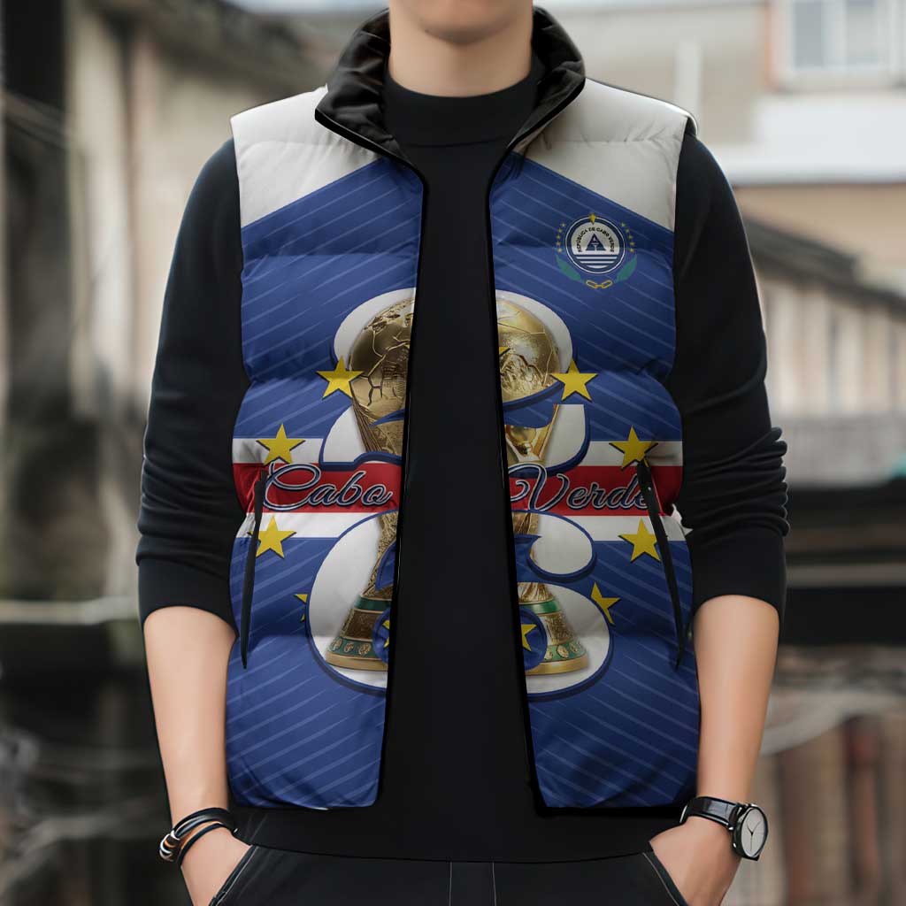 Personalized Cape Verde Football Sleeveless Puffer Jacket 2026 Tubaroes Azuis First-ever World Cup - Wonder Print Shop