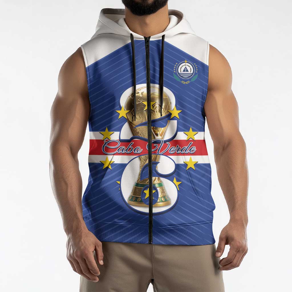 Personalized Cape Verde Football Sleeveless Zip Hoodie 2026 Tubaroes Azuis First-ever World Cup - Wonder Print Shop