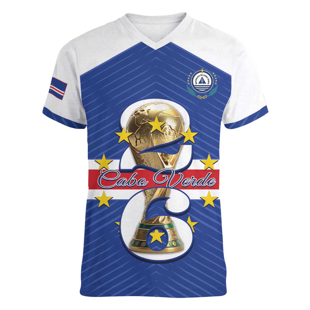 Personalized Cape Verde Football Women V-Neck T-Shirt 2026 Tubaroes Azuis First-ever World Cup - Wonder Print Shop