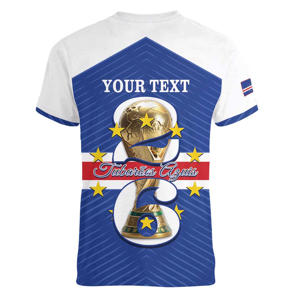Personalized Cape Verde Football Women V-Neck T-Shirt 2026 Tubaroes Azuis First-ever World Cup - Wonder Print Shop
