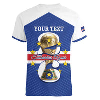 Personalized Cape Verde Football Women V-Neck T-Shirt 2026 Tubaroes Azuis First-ever World Cup - Wonder Print Shop