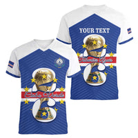 Personalized Cape Verde Football Women V-Neck T-Shirt 2026 Tubaroes Azuis First-ever World Cup - Wonder Print Shop