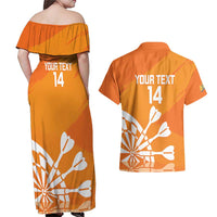 Personalised Netherlands Darts Couples Matching Off Shoulder Maxi Dress and Hawaiian Shirt Holland National Color - Grunge Style - Wonder Print Shop