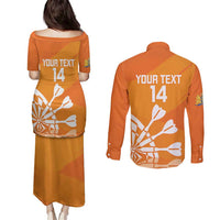Personalised Netherlands Darts Couples Matching Puletasi and Long Sleeve Button Shirt Holland National Color - Grunge Style - Wonder Print Shop