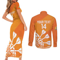 Personalised Netherlands Darts Couples Matching Short Sleeve Bodycon Dress and Long Sleeve Button Shirt Holland National Color - Grunge Style - Wonder Print Shop