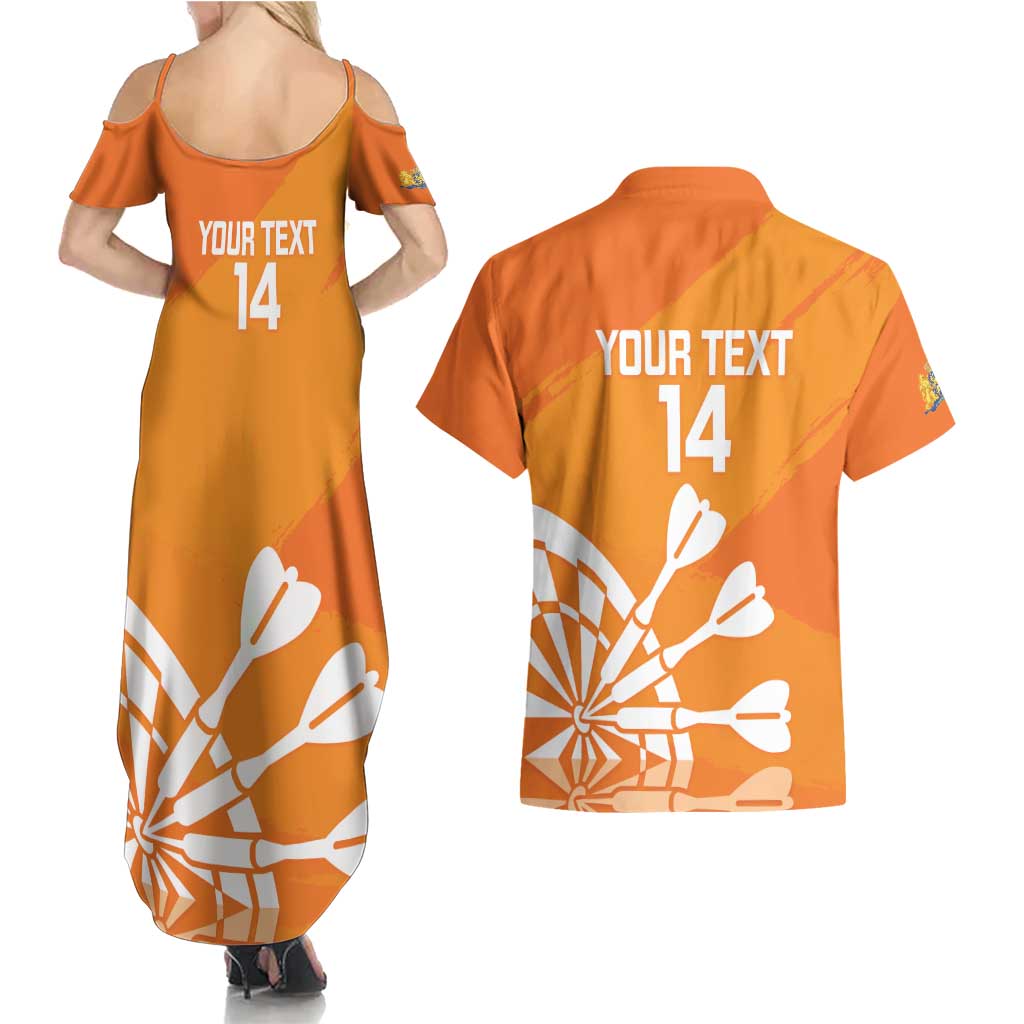 Personalised Netherlands Darts Couples Matching Summer Maxi Dress and Hawaiian Shirt Holland National Color - Grunge Style - Wonder Print Shop