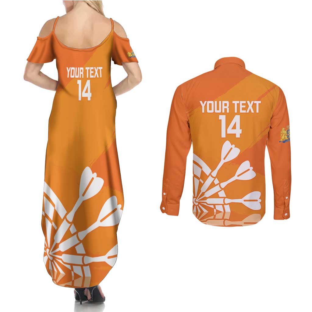 Personalised Netherlands Darts Couples Matching Summer Maxi Dress and Long Sleeve Button Shirt Holland National Color - Grunge Style - Wonder Print Shop
