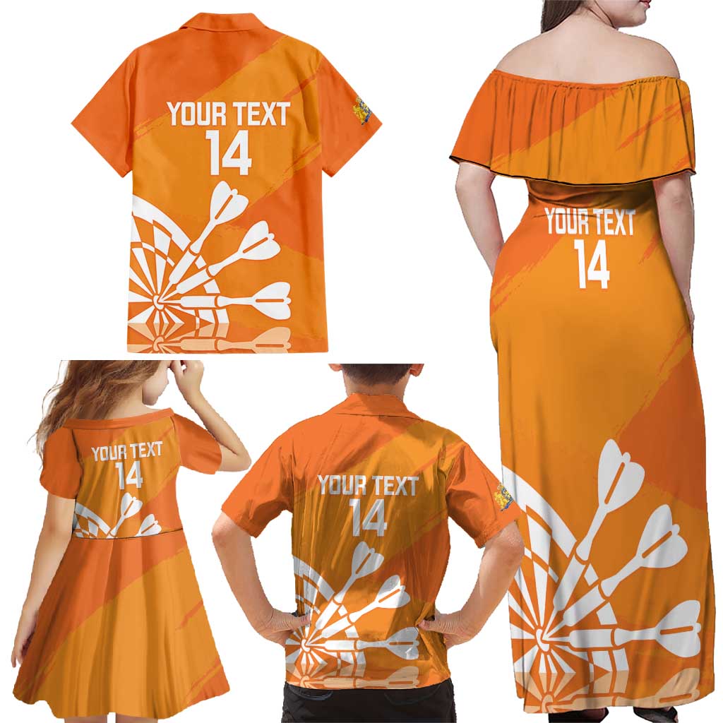 Personalised Netherlands Darts Family Matching Off Shoulder Maxi Dress and Hawaiian Shirt Holland National Color - Grunge Style - Wonder Print Shop