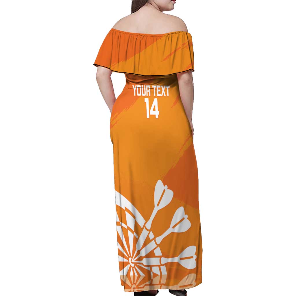 Personalised Netherlands Darts Family Matching Off Shoulder Maxi Dress and Hawaiian Shirt Holland National Color - Grunge Style - Wonder Print Shop