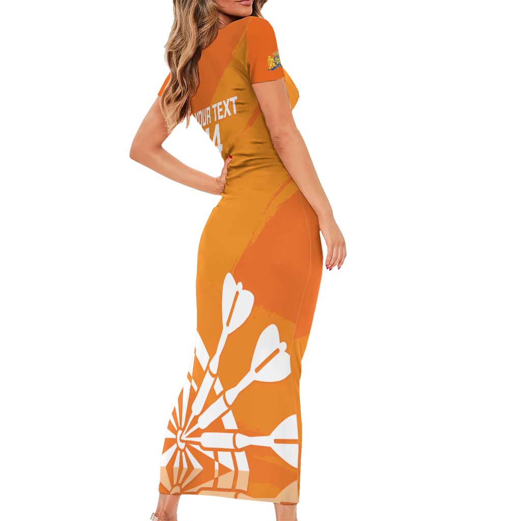 Personalised Netherlands Darts Family Matching Short Sleeve Bodycon Dress and Hawaiian Shirt Holland National Color - Grunge Style - Wonder Print Shop