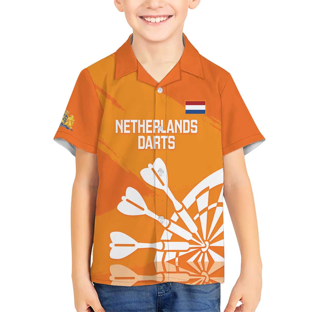Personalised Netherlands Darts Family Matching Short Sleeve Bodycon Dress and Hawaiian Shirt Holland National Color - Grunge Style - Wonder Print Shop