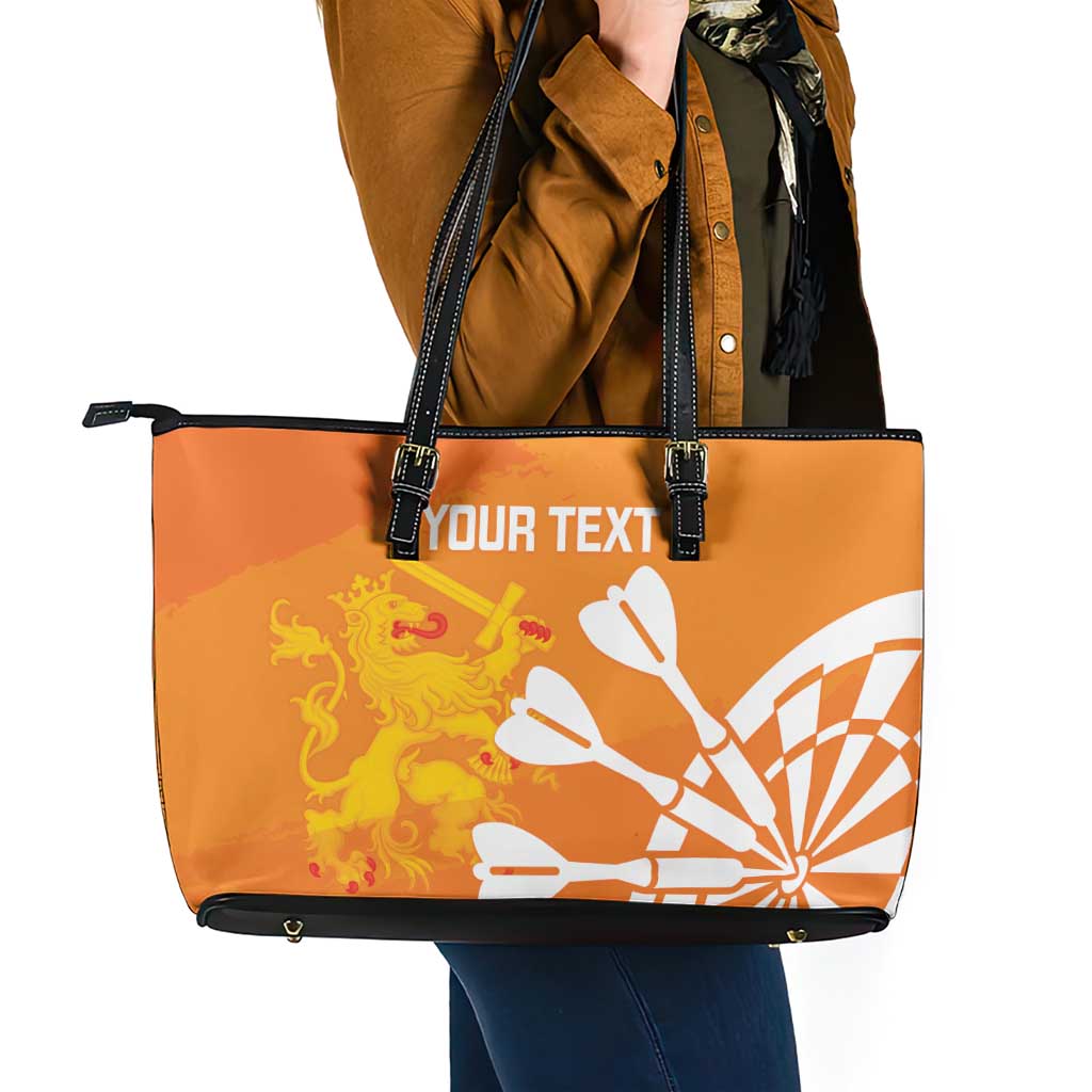 Personalised Netherlands Darts Leather Tote Bag Holland National Color - Grunge Style - Wonder Print Shop