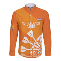 Personalised Netherlands Darts Long Sleeve Button Shirt Holland National Color - Grunge Style - Wonder Print Shop