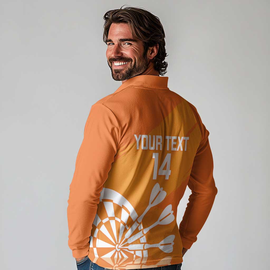 Personalised Netherlands Darts Long Sleeve Polo Shirt Holland National Color - Grunge Style - Wonder Print Shop