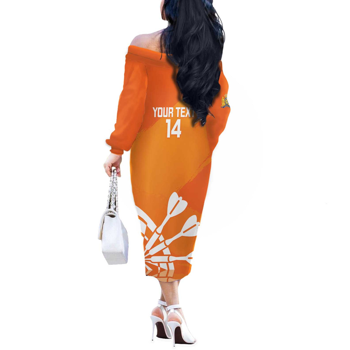Personalised Netherlands Darts Off The Shoulder Long Sleeve Dress Holland National Color - Grunge Style - Wonder Print Shop