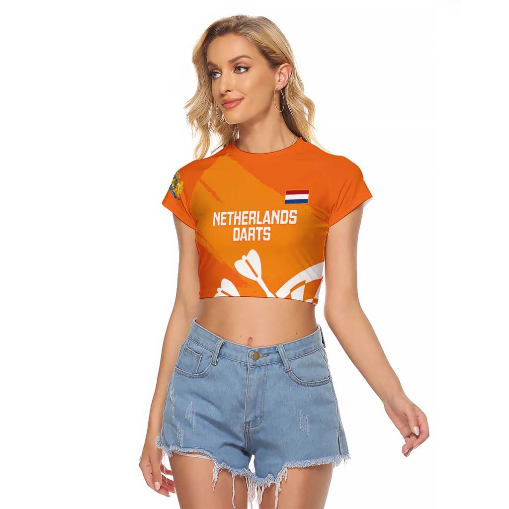 Personalised Netherlands Darts Raglan Cropped T Shirt Holland National Color - Grunge Style - Wonder Print Shop