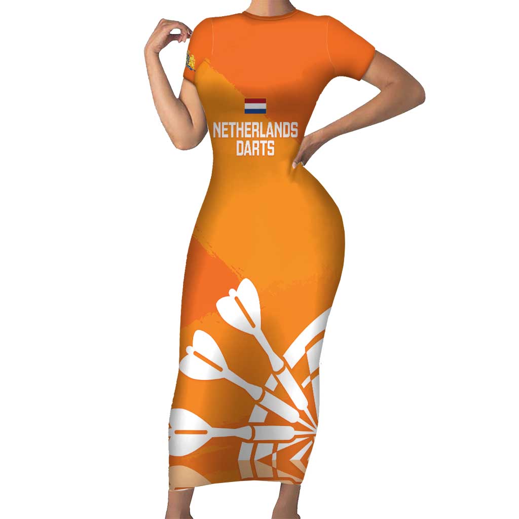 Personalised Netherlands Darts Short Sleeve Bodycon Dress Holland National Color - Grunge Style - Wonder Print Shop