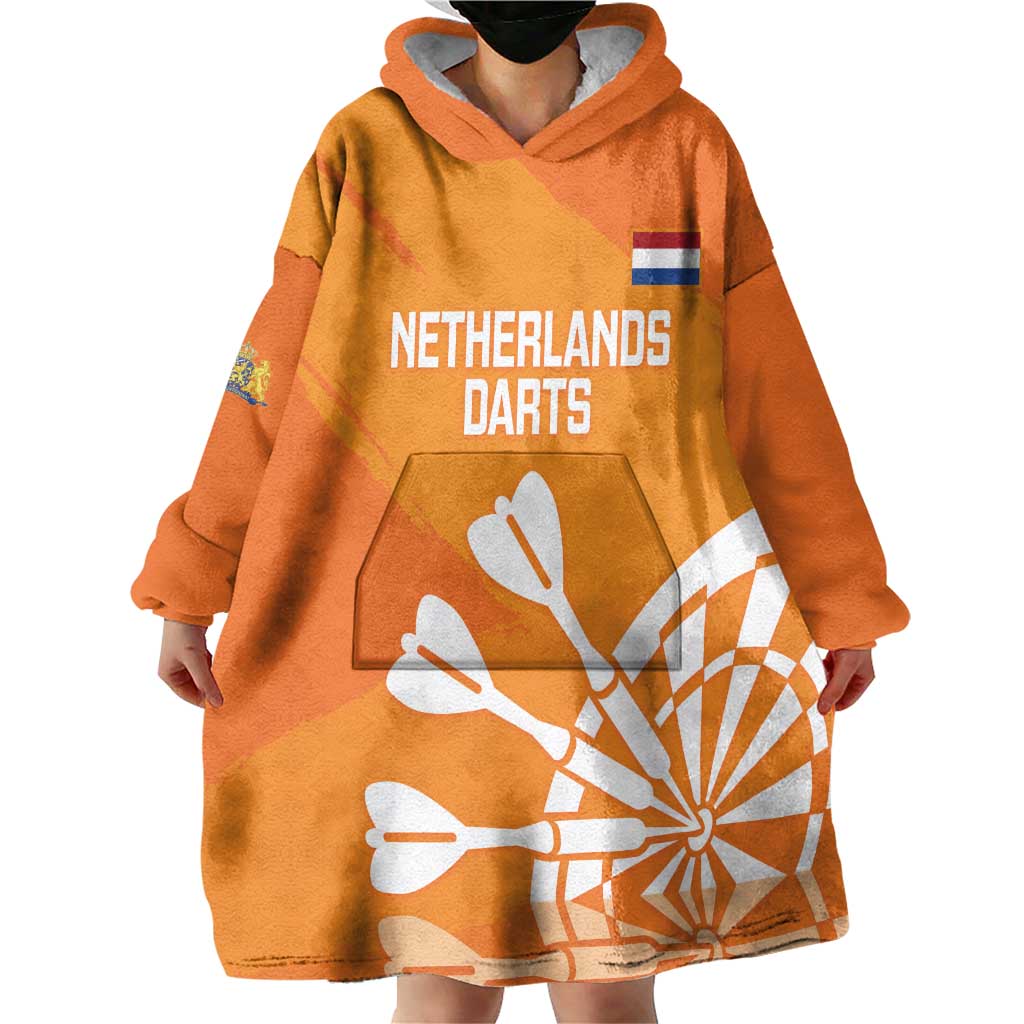 Personalised Netherlands Darts Wearable Blanket Hoodie Holland National Color - Grunge Style - Wonder Print Shop