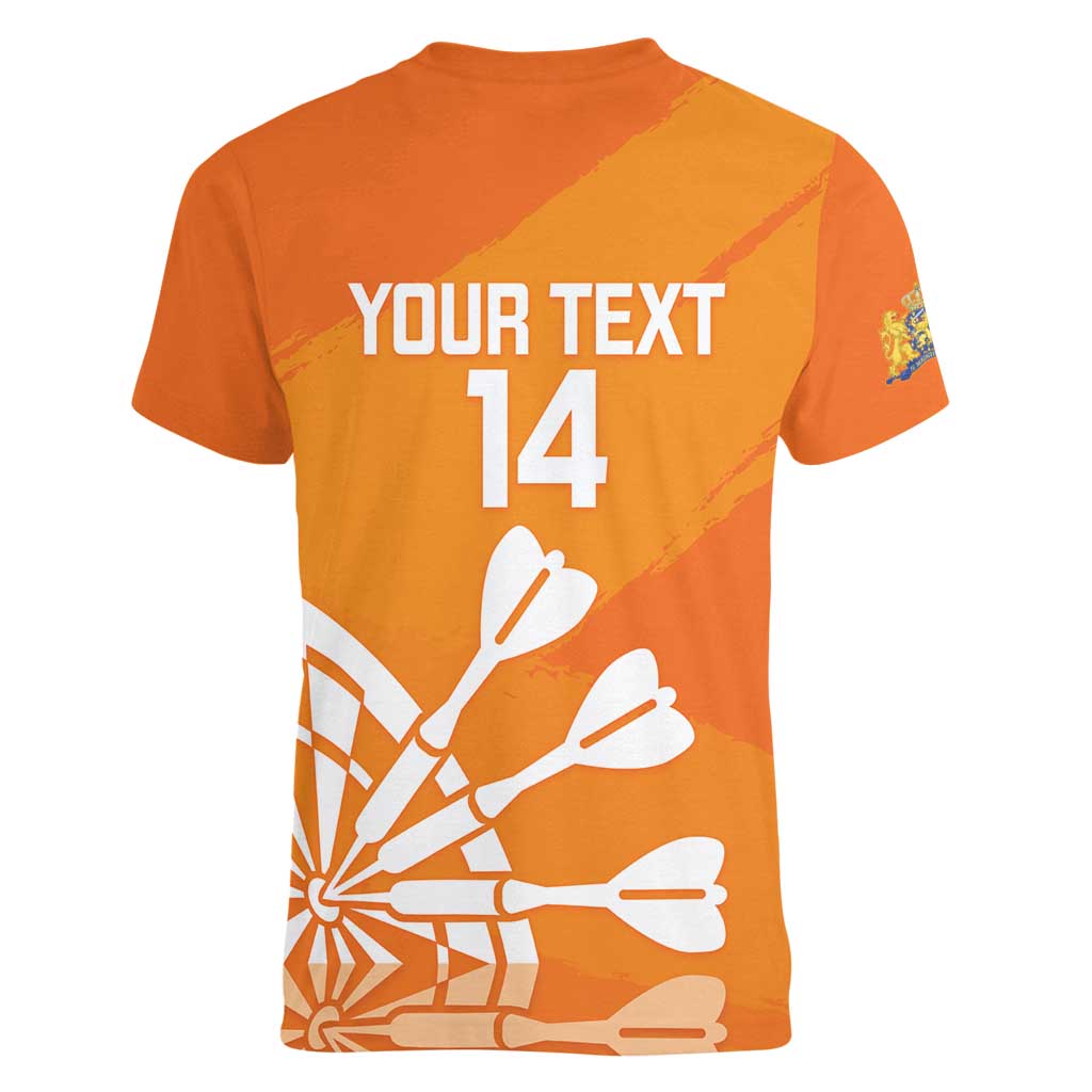 Personalised Netherlands Darts Women V-Neck T-Shirt Holland National Color - Grunge Style - Wonder Print Shop