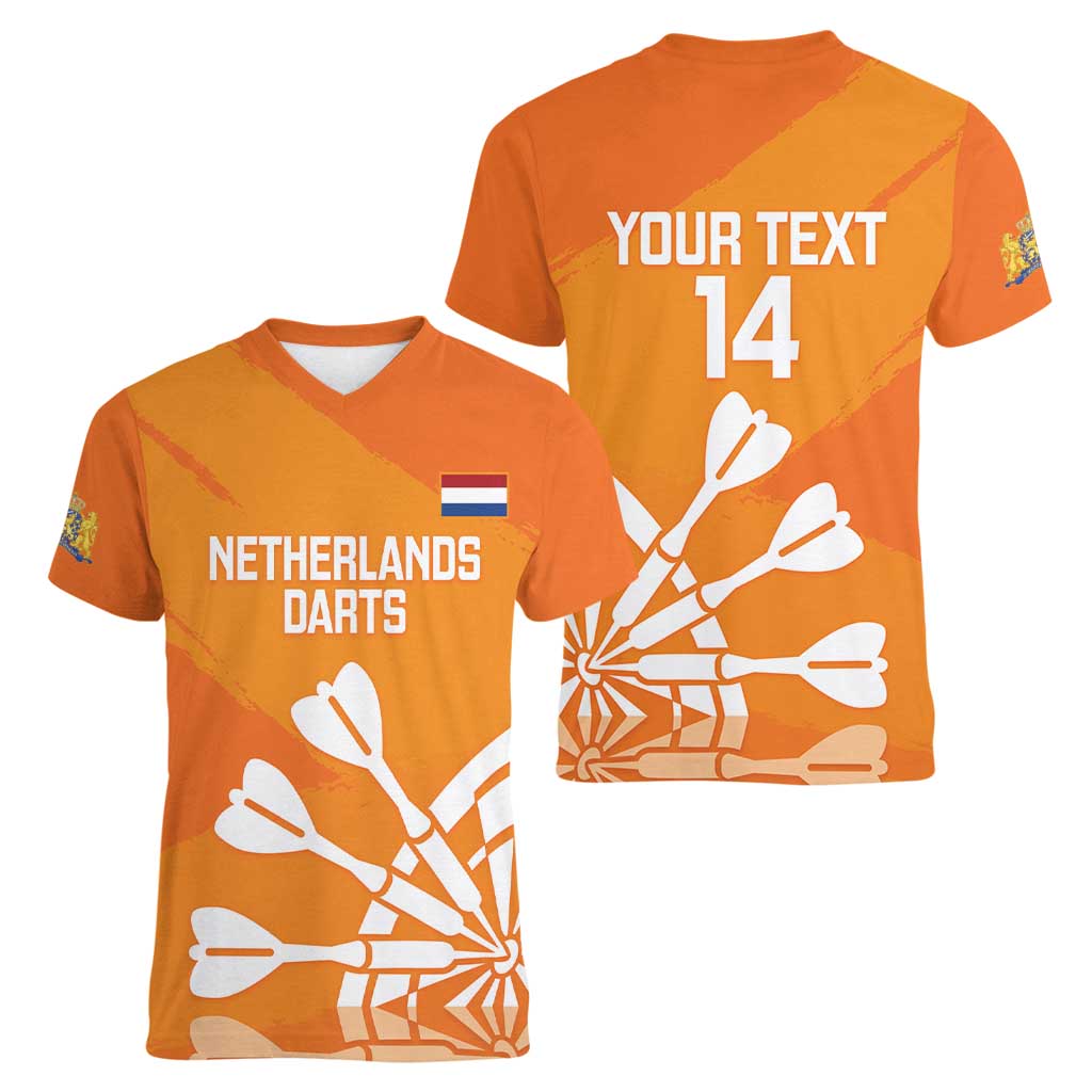 Personalised Netherlands Darts Women V-Neck T-Shirt Holland National Color - Grunge Style - Wonder Print Shop