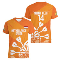 Personalised Netherlands Darts Women V-Neck T-Shirt Holland National Color - Grunge Style - Wonder Print Shop