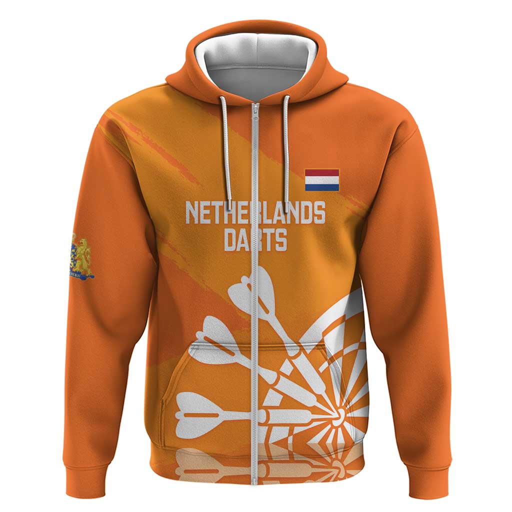 Personalised Netherlands Darts Zip Hoodie Holland National Color - Grunge Style - Wonder Print Shop