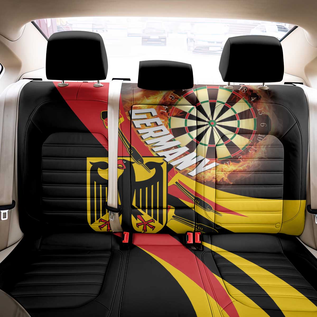 Germany Darts Back Car Seat Cover Flaming Dartboard Style - Wonder Print Shop