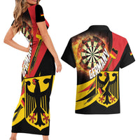 Germany Darts Couples Matching Short Sleeve Bodycon Dress and Hawaiian Shirt Flaming Dartboard Style - Wonder Print Shop