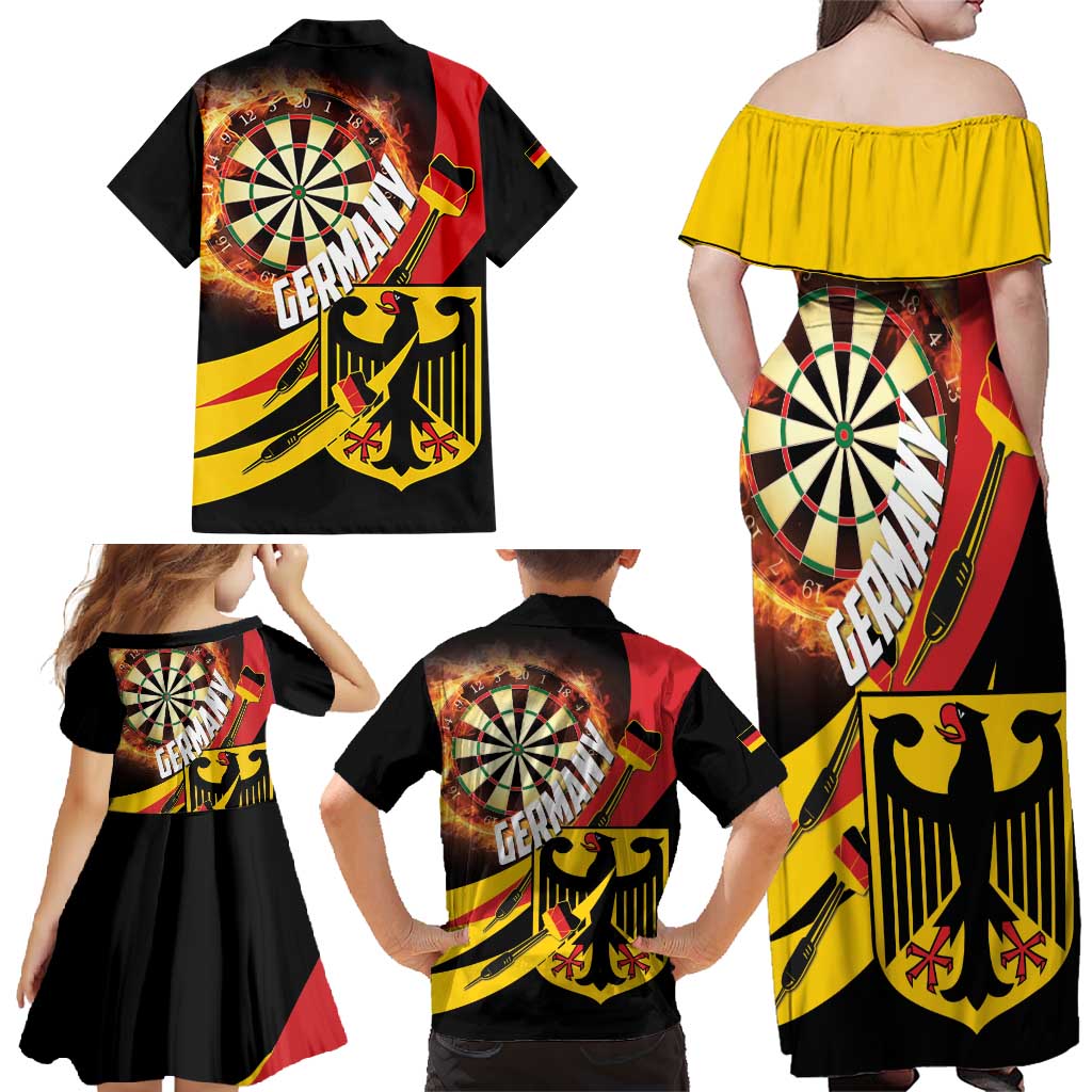 Germany Darts Family Matching Off Shoulder Maxi Dress and Hawaiian Shirt Flaming Dartboard Style - Wonder Print Shop