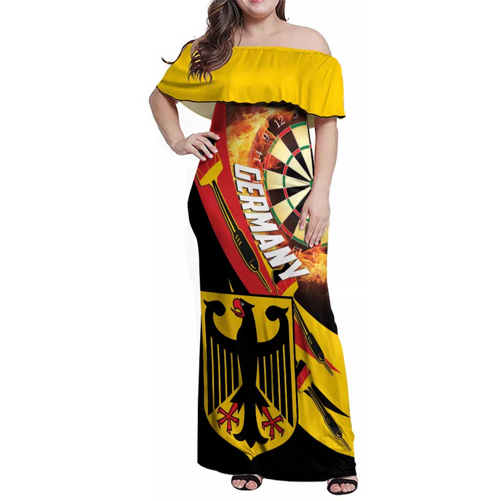 Germany Darts Family Matching Off Shoulder Maxi Dress and Hawaiian Shirt Flaming Dartboard Style - Wonder Print Shop
